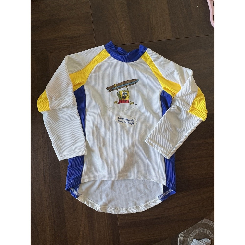 Vintage SpongeBob SquarePants Color Changing Rash Guard Swim Shirt Size 4